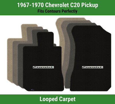 Lloyd Loop Front Mats for '67-70 C20 Pickup w/Black on Silver Chevy