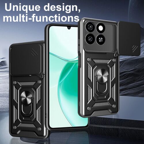 For ZTE Blade A55 4G Hybrid Armor Slide Lens Camera Ring Holder Stand Cover Case - 第 3/24 張圖片