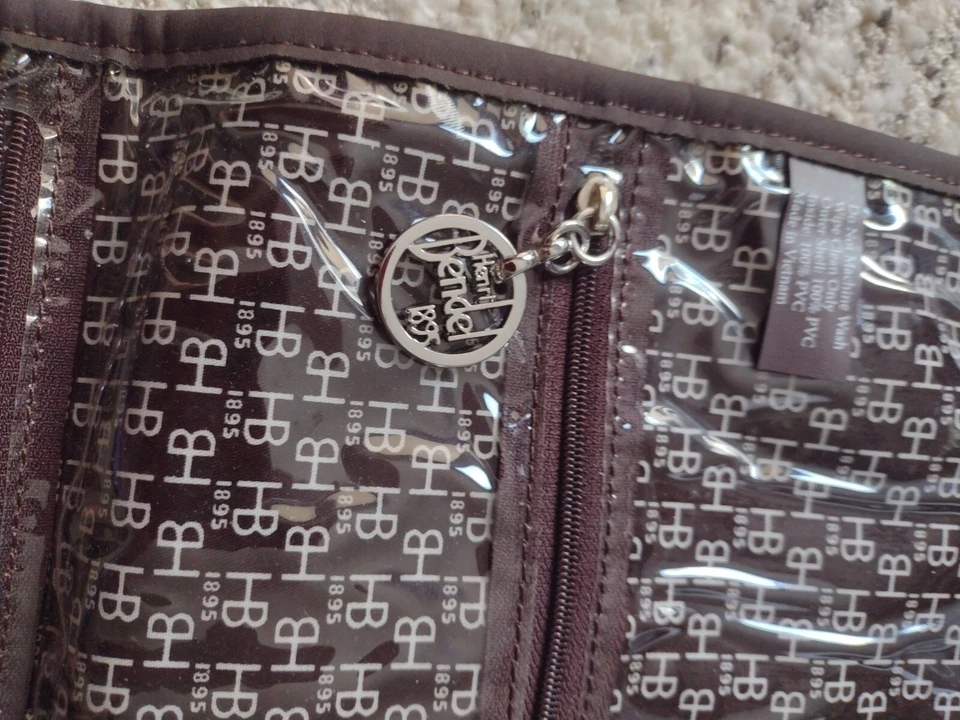 Henri Bendel pendurado organizador de viagem estojo listra vinil bolsa cosmética excelente estado usado - Imagem 4 de 4
