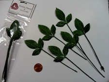 Small Three Leaves on Stem Rose Leaves - Vintage - 12 Leaves