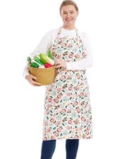 Cotton Linen Baking Plus Size Aprons for Women with Pockets Kitchen Cooking
