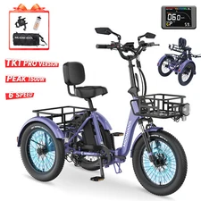 ABORON Folding Electric Trike Tricycle for Adults 6Speed 20" Ebike 48V 20Ah 750W