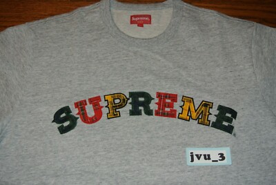 NEW SUPREME FW20 PLAID APPLIQUE S/S TOP HEATHER GREY LARGE box
