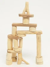 Wooden Tree Blocks Barkless 21 Piece Real Wood Building Blocks in a Bag - 954512