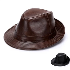 Men's 100% Genuine Cowhide Leather Vintage Cowboy Cap Casual Fedora Hat GIFT