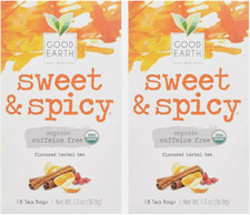 Organic Sweet  Spicy Herbal Caffeine Free Good Earth Teas 18 Tea Bag Pack of 2