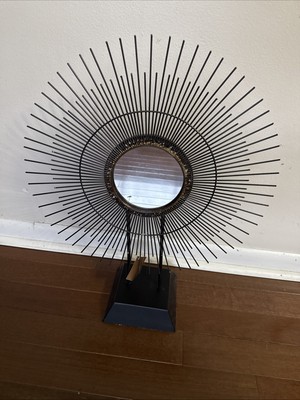 Pottery Barn Brutalist Sunburst Mirror on Stand  Metal NEW 23  H 19  L NWT