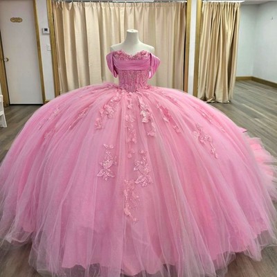 Pink Quinceanera Dresses with Beads Off Shoulder Lace Appliques Ball Gowns | eBay Pink Quinceanera Dresses with Beads Off Shoulder Lace Appliques Ball Gowns | eBay
