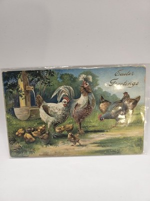 Antique Postcard Easter Embossed Chickens Chicks Gold Leaf [1908 Franklin stamp]