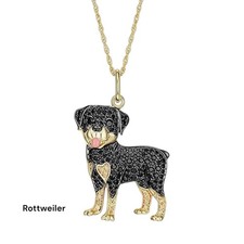 Rottweiler Dog Pendant Necklace Gold  Black Crystal Animal Lover Jewelry Gift