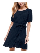 CITY STUDIO Womens Short Dress Navy Short Sleeve Back Belted Juniors M