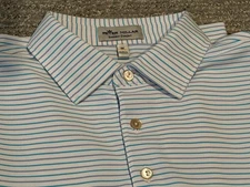 Men’s PETER MILLAR Summer Comfort Polo Medium BLUE & WHITE Striped ~ Poly/Spand