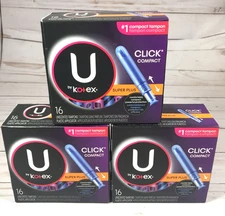 U by Kotex Tampons Super Plus Absorbency 16 count Unscented Compact 3 Boxes NEW