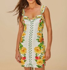 $248 NWT Farm Rio Picnic Flowers Floral Linen Blend Lace Up Mini Dress Size M
