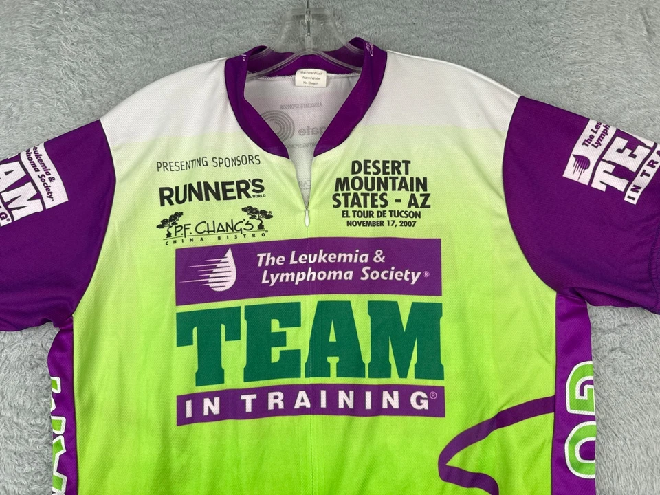 Camiseta deportiva de ciclismo Bioderm para hombre 2XL XXL verde púrpura El Tour De Tucson 2007 1/2 cremallera - Imagen 4 de 4