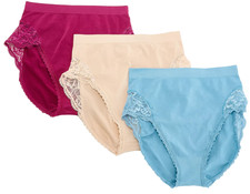 Breezies Set of 3 Natural Curves Lace Full Briefs 1X Berry A647771 12952