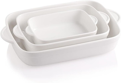 Sweejar Casserole Dishes for Oven, Ceramic Bakeware Set of 3, Lasagna White 