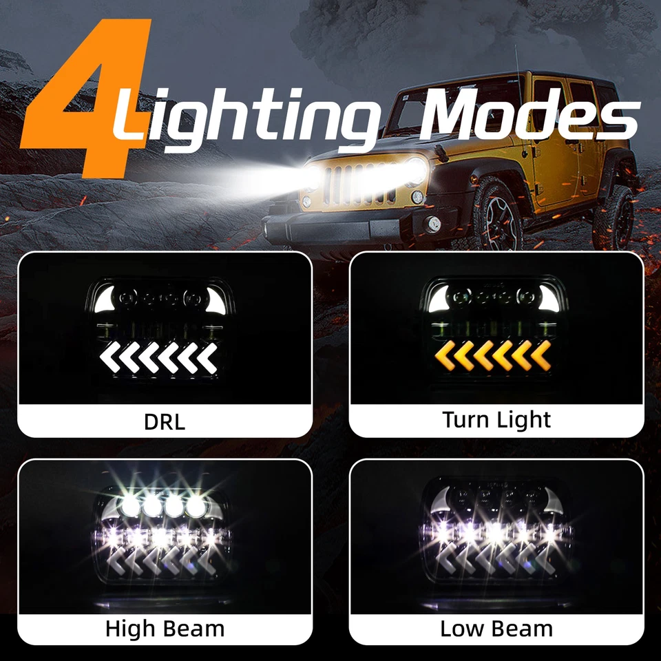 7X6 Stock Style Glass Lens / Metal Headlight H4 Halogen Light Bulb Headlamp Pair Foto 3 de 4