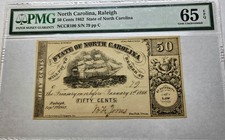 Choice 1862 Raleigh, NC State of North Carolina 50 Cents PMG 65 EPQ (GEM UNC)