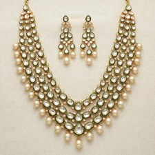 Handmade Kundan Necklace Set with Earrings, Gold Plated Indian Bridal Jewelry