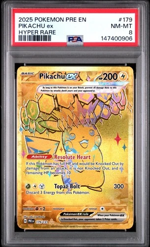 2025 POKEMON PRE EN-PRISMATIC EVOLUTIONS HYPER RARE #179 PIKACHU EX PSA 8