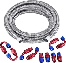 10AN 5/8'' Fitting Stainless Steel Nylon Braided CPE Oil Fuel Hose Line Kit 16FT
