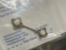 Opal Glitter Center Flower Nipple Rings Shield Barbell 14g 14 gauge #321