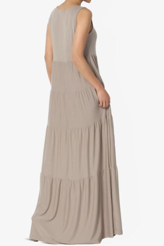 TheMogan S~3X Sleeveless Scoop Neck Tiered Jersey Relaxed Fit Long Maxi Dress - Picture 91 of 127