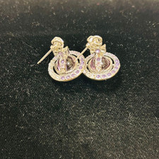Vivienne Westwood Tiny Orb Earrings Silver Purple Rhinestones No Box Japan New