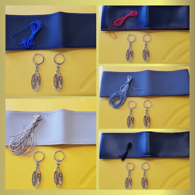 1 steering wheel cover and 2 Ford sewing keychains black, red, blue, grey, beige BEAUTIFUL