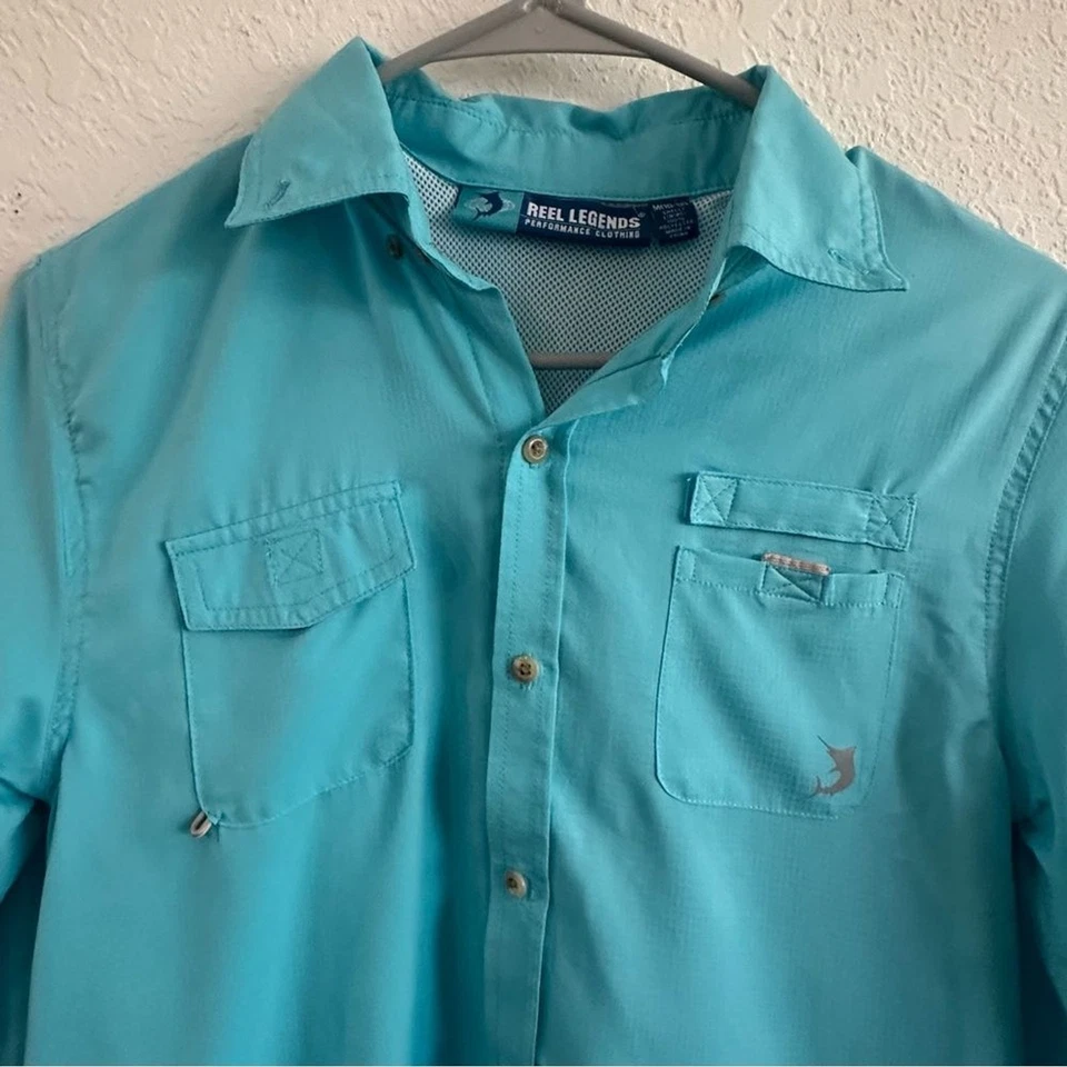 REEL LEGENDS Ropa de Rendimiento Niños Camisa de Pesca Azul Abotonada Mediana Foto 2 de 4