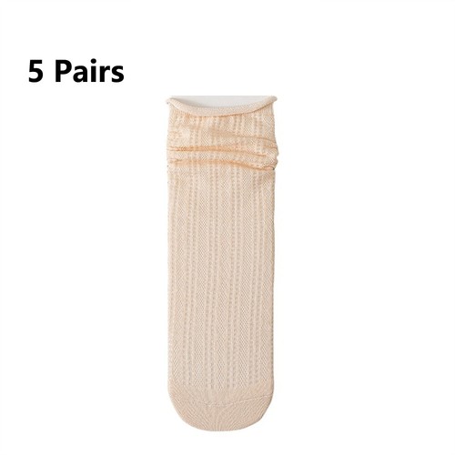 5 Pairs Women Mesh Rolled Edge Crew Socks Summer Thin Loose Comfy Short Socked - Picture 10 of 16