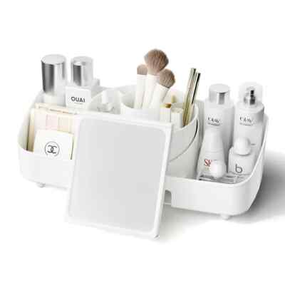 Make-up Organizer, 360 Grad drehbare Kosmetik Aufbewahrung mit Spiegel, Hautpflege Profi