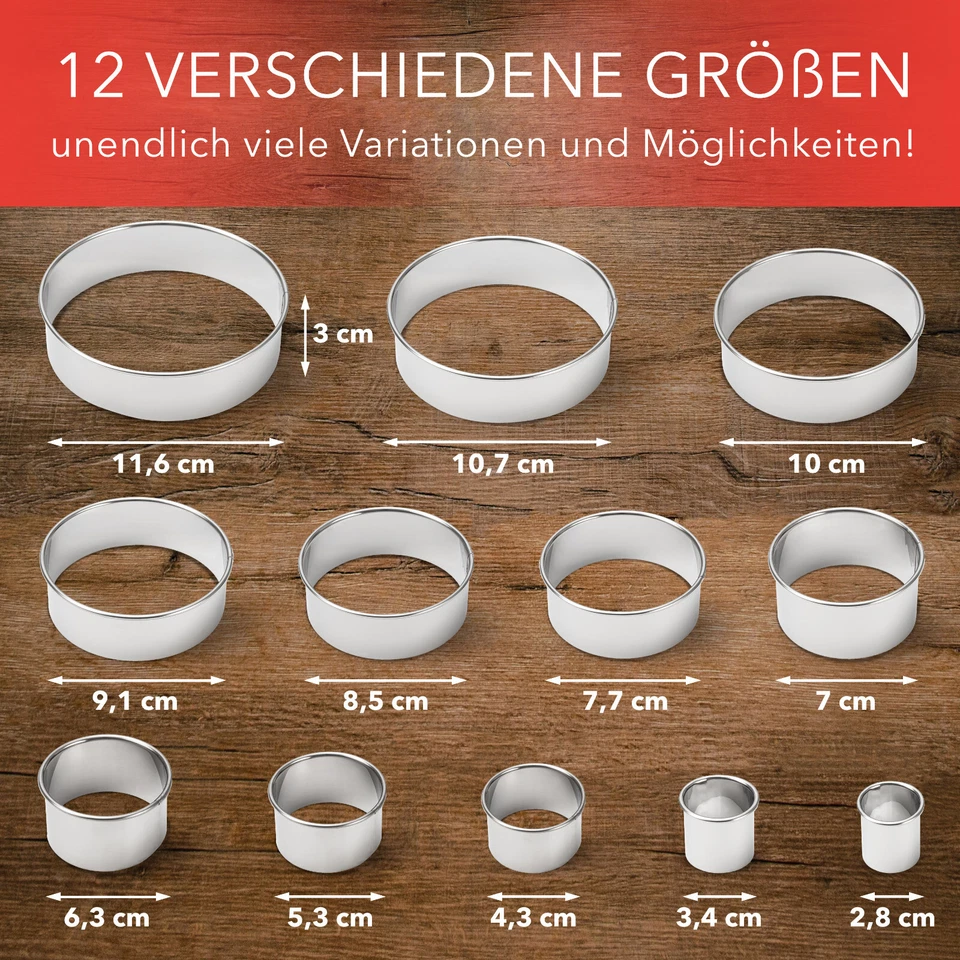 AVANA Edelstahl Ausstechformen 12 Stück Keksformen Ausstecher Speiseringe Set - Bild 3 von 4