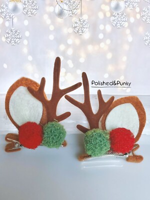 Christmas Hair clips ~  Reindeer Hair Clips -  Fun  Hair Clips gift box