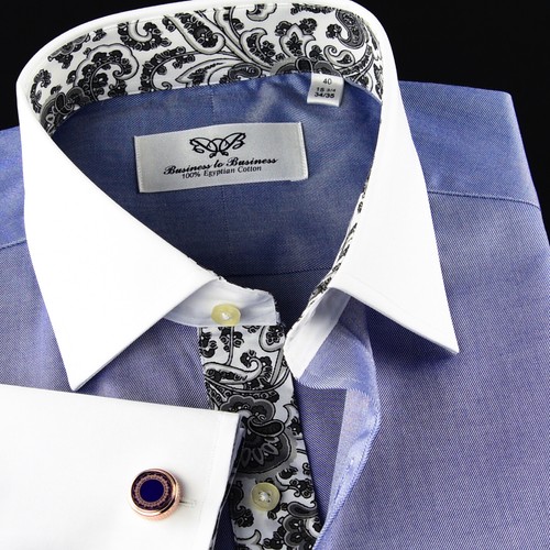 Blue Winchester With Floral Inner Lining Business Dress Shirt Professional Top - 第 9/11 張圖片
