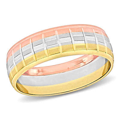 Amour 10K 3-Tone Yellow,White & Rose Gold 6mm Men's Textured Wedding Band
