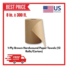 8 in. x 300 ft. 1-Ply Brown Hardwound Paper Towels (12 Rolls/Carton)