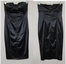 PrettyLittleThing Black Shape Satin Bodycon Strapless Seaming Midi Dress Size 12