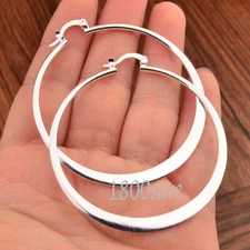 Women's Solid 925 Sterling Silver Nickle-FREE 55mm Large Flat Hoop Earrings H8