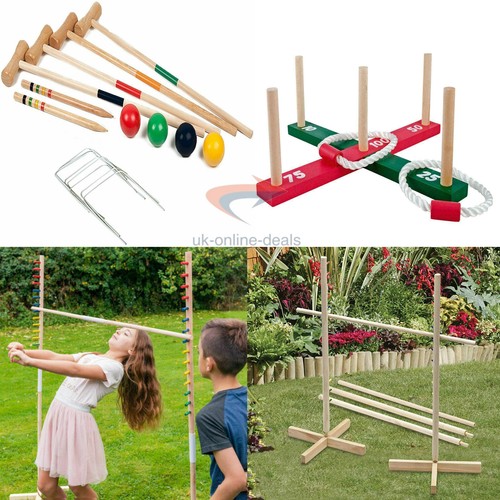 Wooden Garden Outdoor Quoits Pegs Rope Hoopla Family Kids Limbo Croquet
