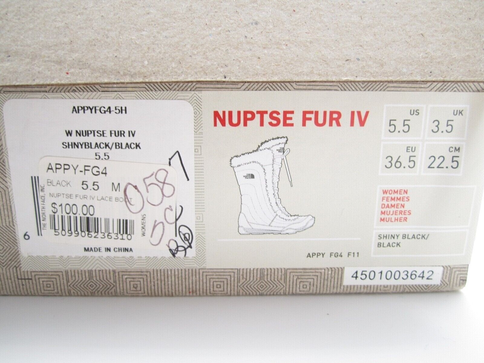 Women's The North Face Goose Down Nutse Fur IV Winter Black Botts Sz 5.5US thumbnail 4