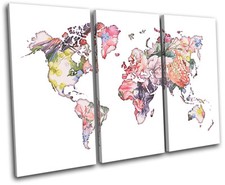 Foral Vintage World Map Maps Flags TREBLE TOILE murale ART Photo Print