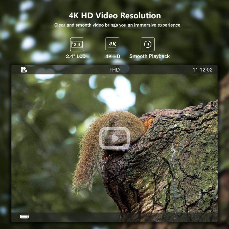 Outdoor Trail Camera 4K/30FPS 30MP WiFi Game Camera 10000mAh Rechargeable