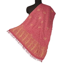 Sanskriti Vintage Pink Hand Embroidered Woolen Shawl Ari Work Stole Long Scarf