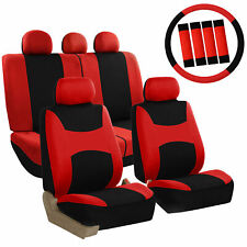 FH Group Auto Seat Covers For Car Truck SUV Van w/ Steering Cover Belt Pads Red