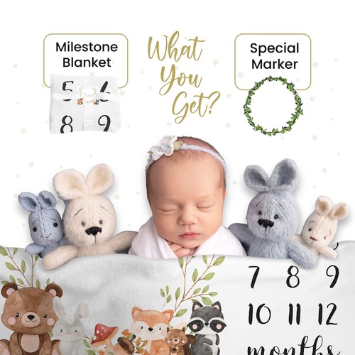 Baby Monthly Milestone Blanket Boy or Girl Woodlands Baby Milestone Blanket P... - Picture 2 of 7