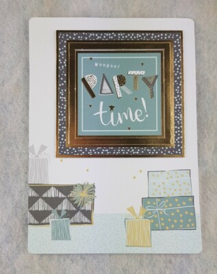 Woo Hoo Party Time Karte mit Geschenken auf der Karte innen leer.