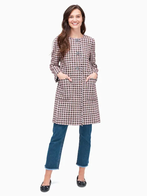 KATE SPADE Pink Black Brown Enchanted Tweed Coat Crystal KATE SPADE Pink Black Brown Enchanted Tweed Coat Crystal