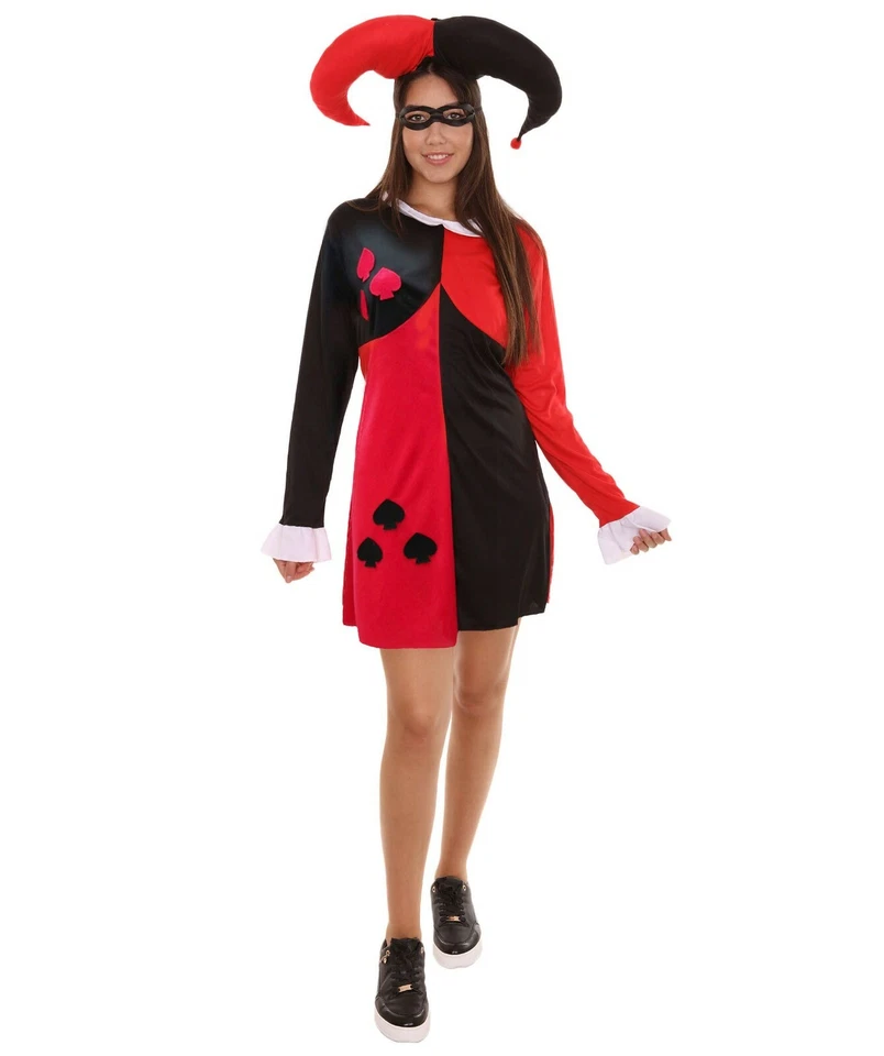 Disfraz de Harley Quinn Clubs Poker para mujer adulta | Disfraz negro y rojo HC-487 Foto 2 de 4